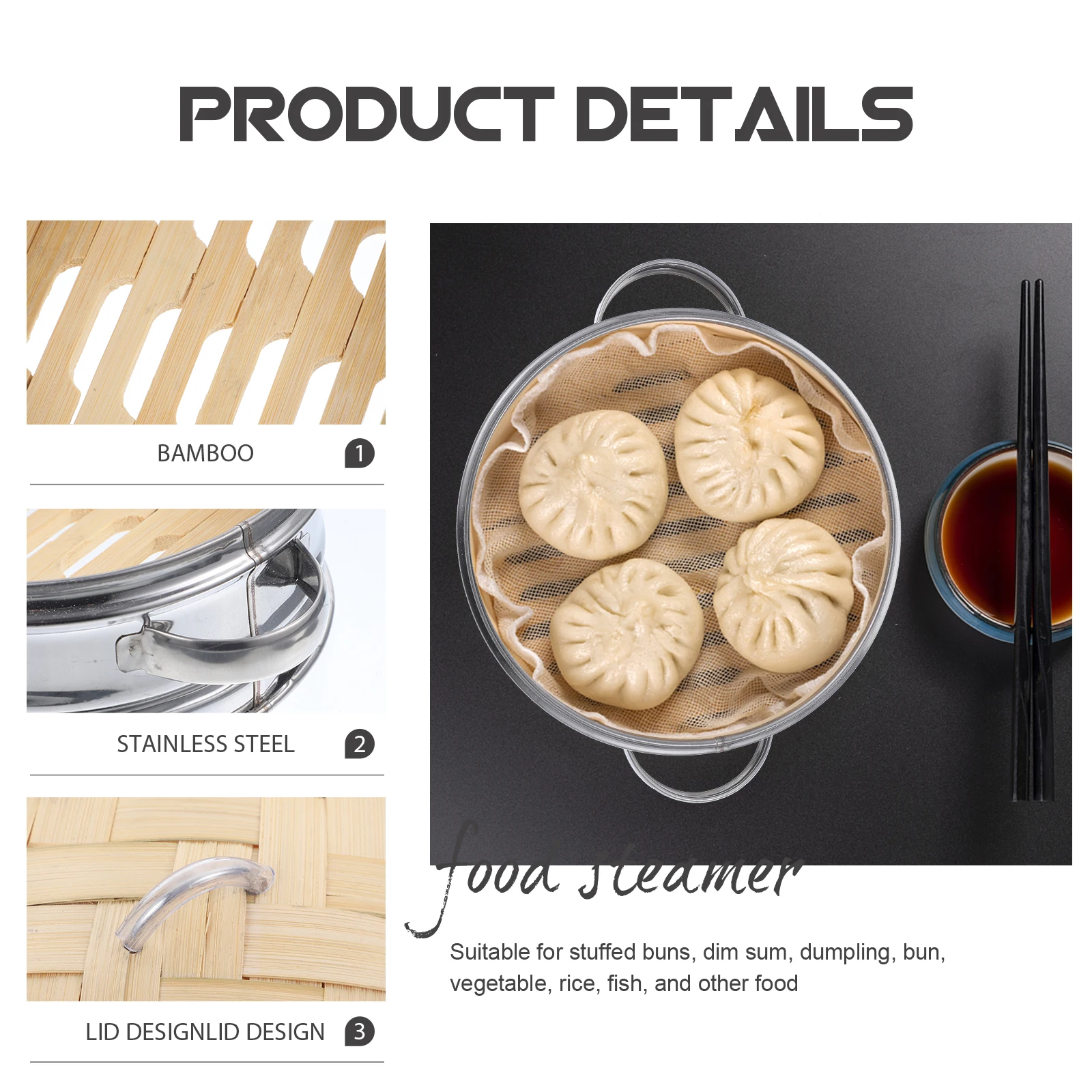 

Steamer Portable Steel Kitchen Supplies Cookware Bamboo Stainless Cooking Food for