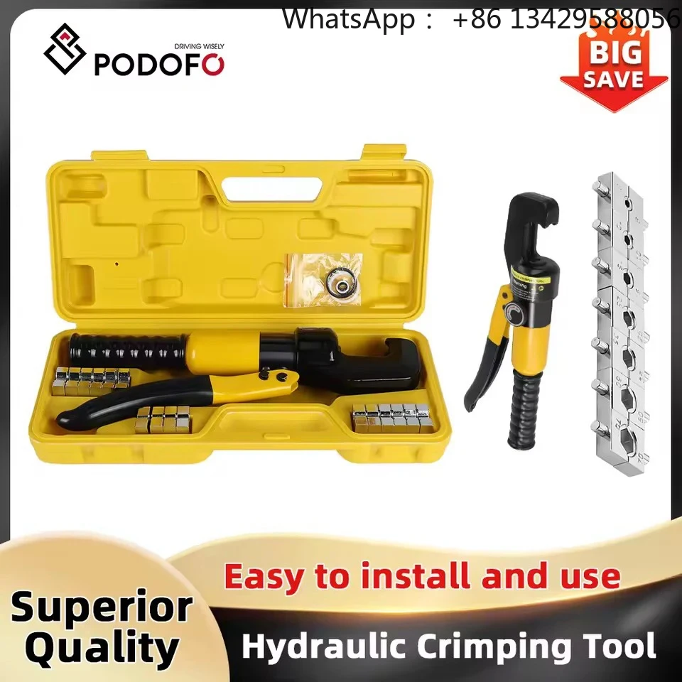 Podofo-Herramienta de Prensado hidráulico, 4, 6, 10, 16, 25, 35, 50, 70mm ², 10T, troqueles de crimpado cromados, Kit de herrami
