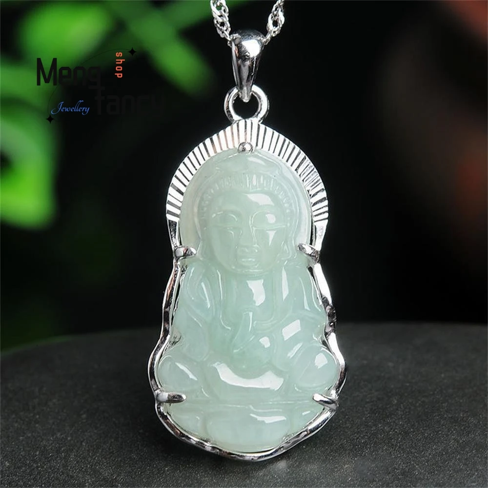 

S925 Silver Lnlaid Natural Burmese Jadeite Guanyin Pendant Exquisite Elegant Simple High-grade Fashion Luxury Quality Jewelry