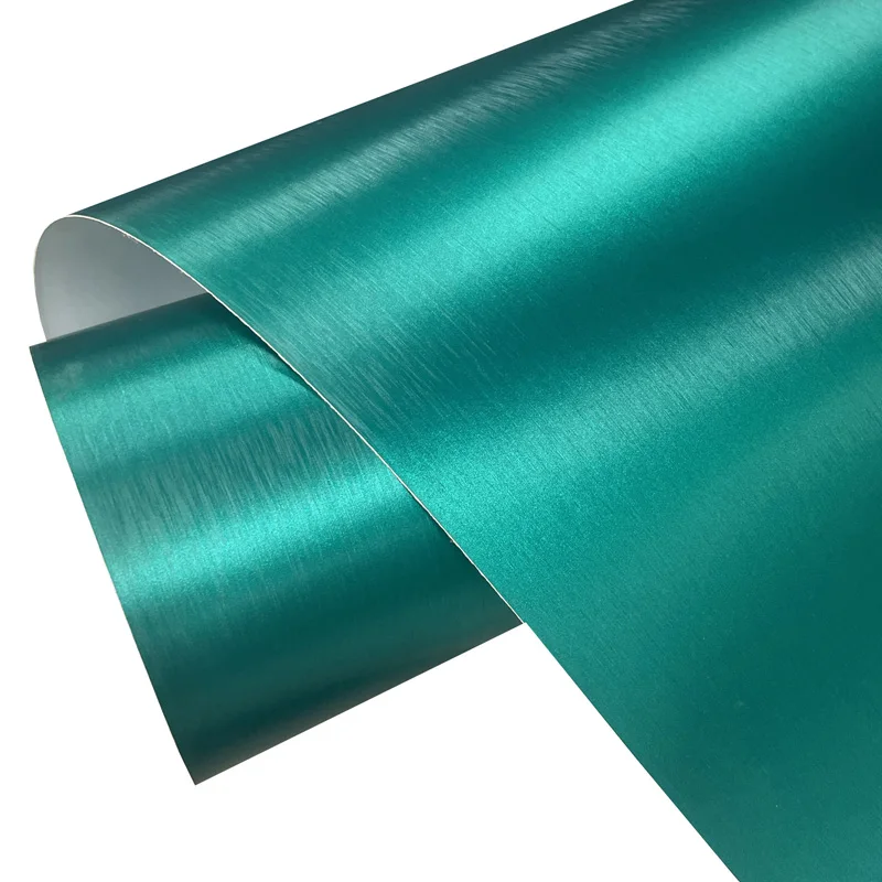 Hochwertige Vinyl-Wickelrolle aus gebürstetem Stahl in Blaugrün mit selbstklebender Autoaufkleber-Wickelfolie mit Luftentlastung