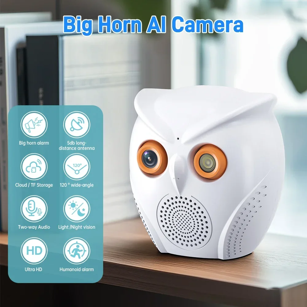 ICSEE Owl Design 5MP WiFi Camera Motion Detection Mini Indoor Camera Color Night Vision Two Way Audio Wireless Security Camera