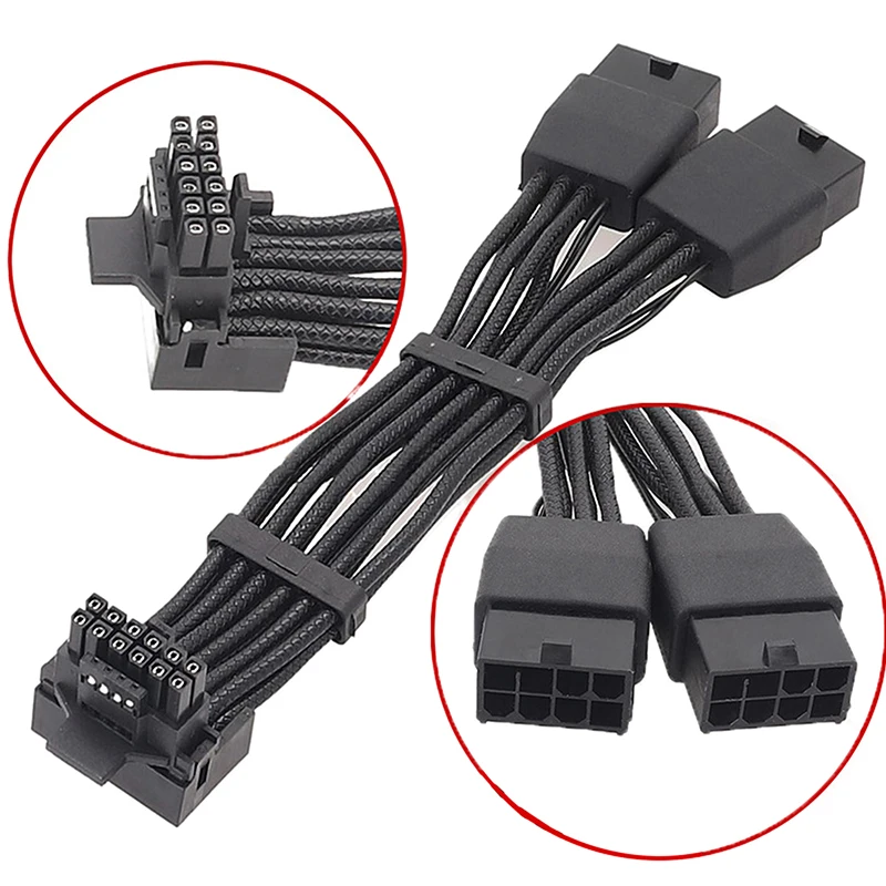 Brand New 16AWG Embossed Line Cable RTX4090 RTX4080 12VHPWR 16P(12+4) To 2x8Pin 90 Degree Elbow Connector Adapter