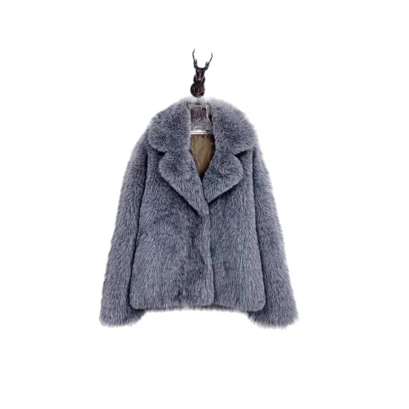 European and American Style Fur Large Lapel Faux Fur Coat Short Fashion Fox Fur Coat Fluffy Plush Coat