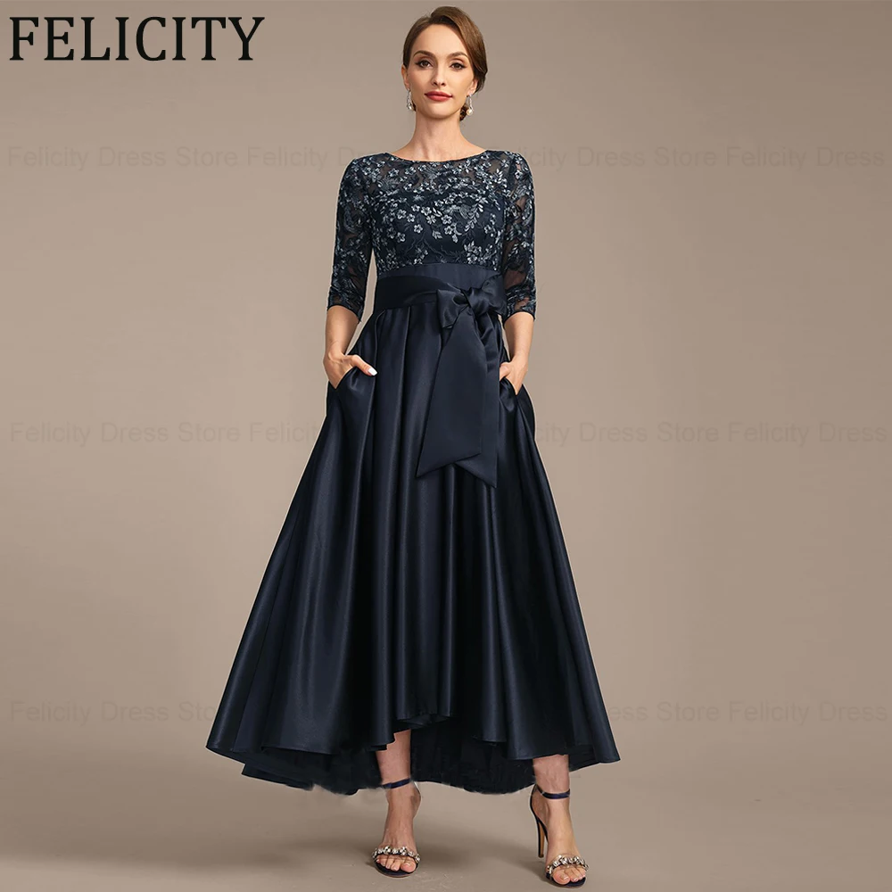 FELICITY Asymmetrical Mother of the Bride Dresses 2024 A-line Satin Customized Wedding Guest Dresses Applique Bow Evening Gowns