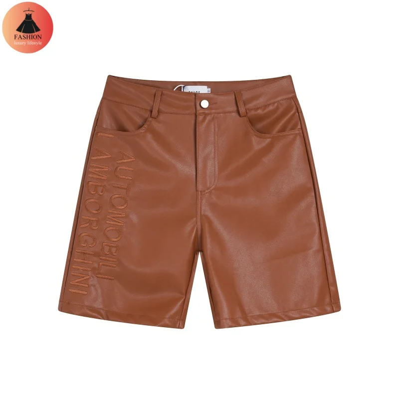 High Street 24SSRHUDE Best Quality Embroidery Letters Branded High-end Loose Mens Womens Leather Short Shorts