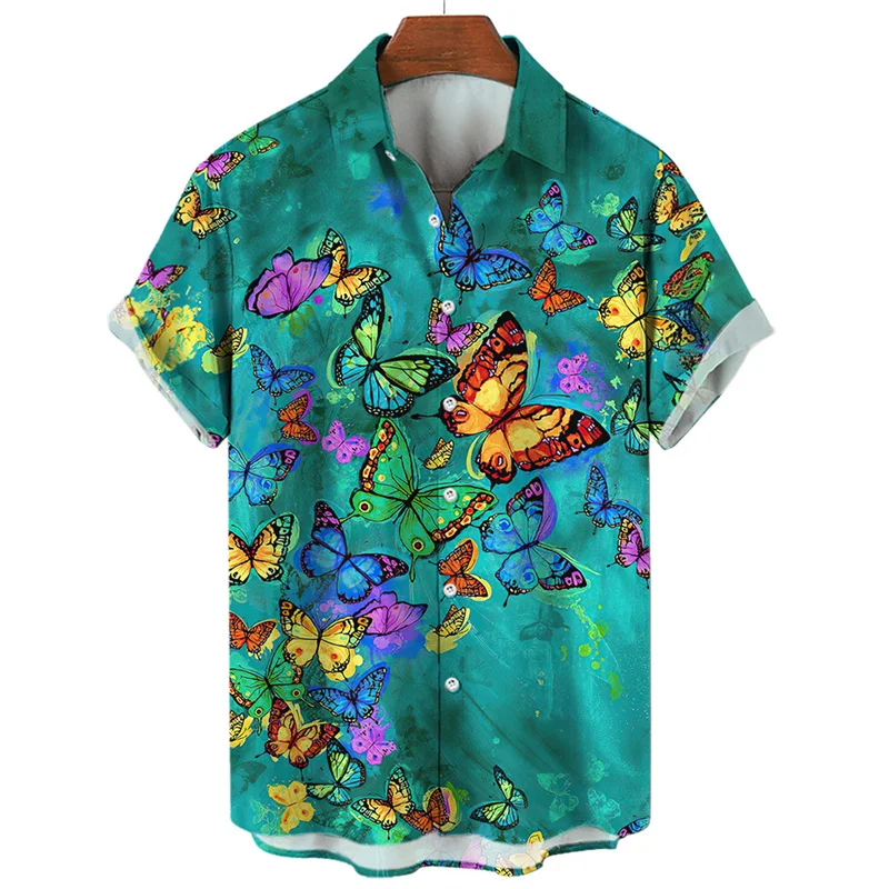 Zomer Kleurrijke Vlinder 3d Print Shirts Mannen Mode Shirt Casual Vintage Streetwear Shirt Met Korte Mouwen Blouse Man Kleding