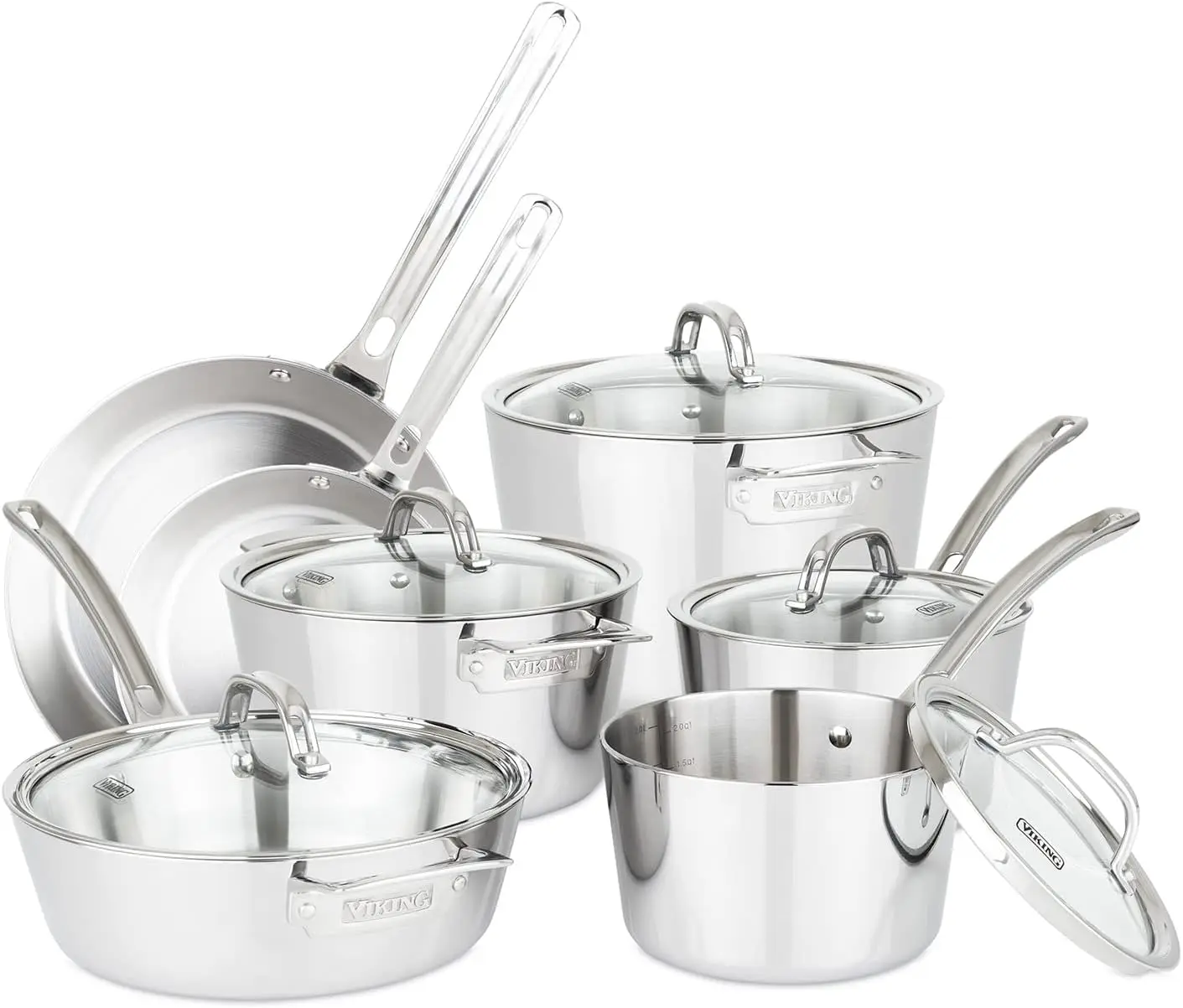 3-Ply Stainless Steel Cookware Set with Glass Lids, 12 Piece, Dishwasher, Oven Safe, Works on All Cooktops including Induction