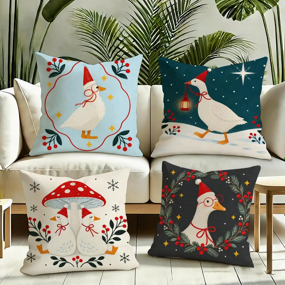 Winter Goose Wreath Cushion Cover Silky Short Plush Invisible Zipper Dustproof Sofa Pillow Case for Home Decor