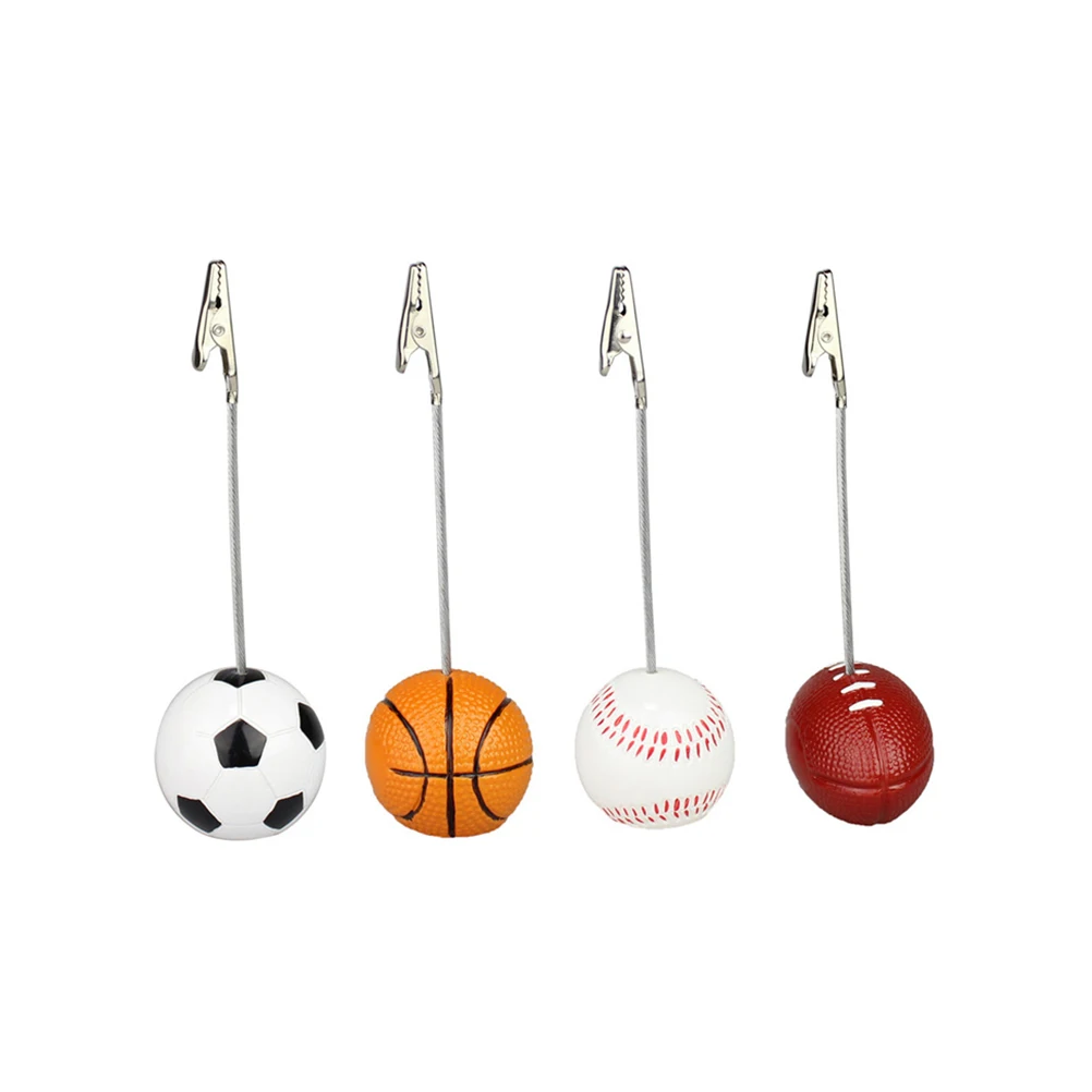 

4pcs Creative Resin Ball Base Metal Mouth Photo Folder Office Home Decoration Supplies(Football, Basketball, Baseball, Rugby)