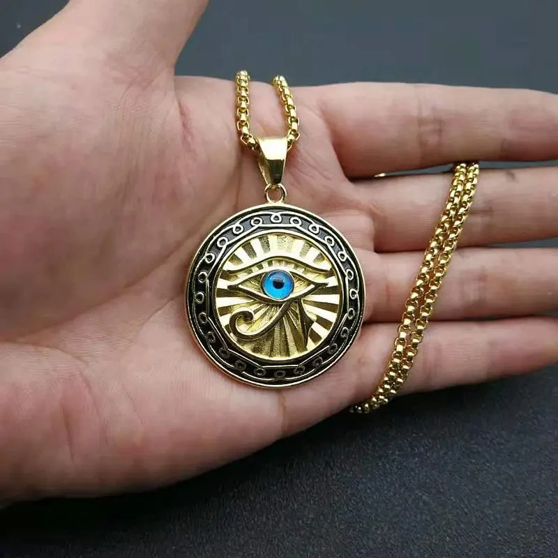 Ancient Egyptian Mythology Eye of Horus Pendant Necklace for Men and Women Punk Blue Eyes Party Hip Hop Amulet Jewelry Gift