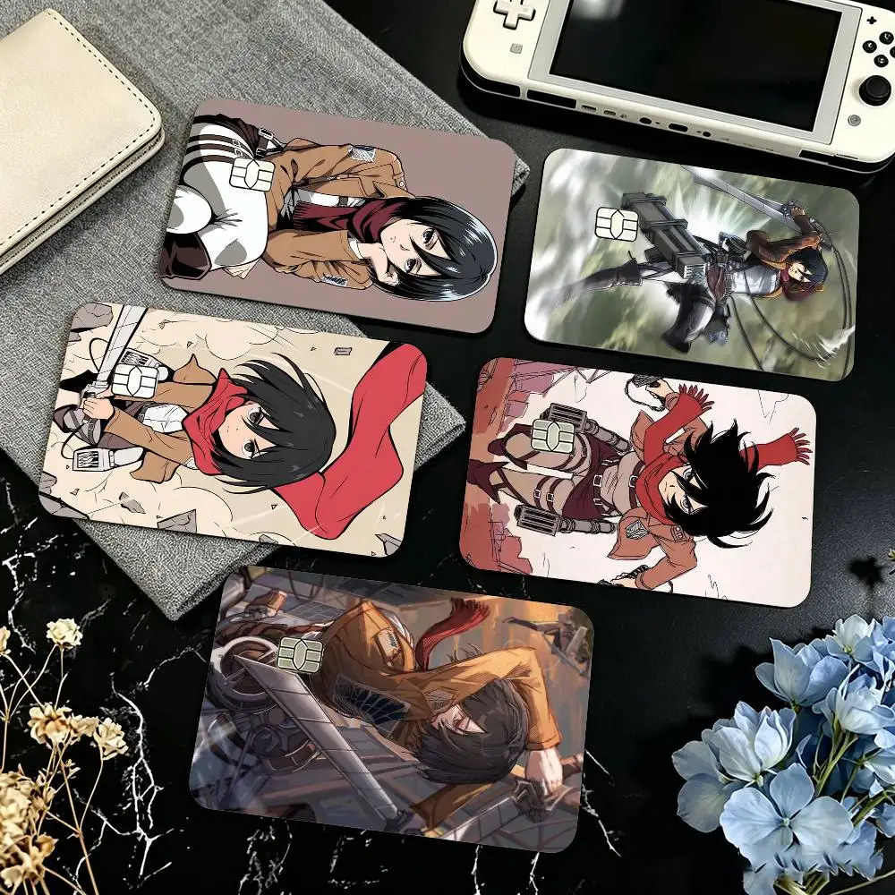 Anime Attack On Titan Mikasa Ackerman  Credit Card HD Stickers Game Card Decal Small Chip Waterproof Sticker Gift