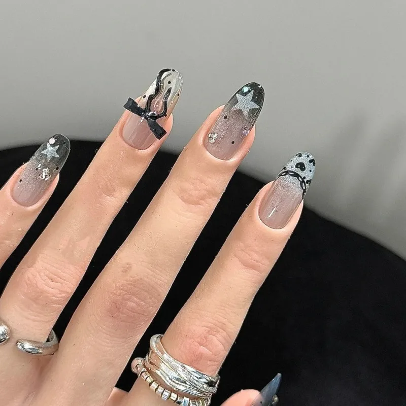 اليدوية الأظافر كاذبة التدرج الصحافة على الأظافر ستار ثلاثية الأبعاد القوس القلب زينة الأظافر وهمية الذاتي مسمار لصق الأظافر مع صندوق وأدوات #2