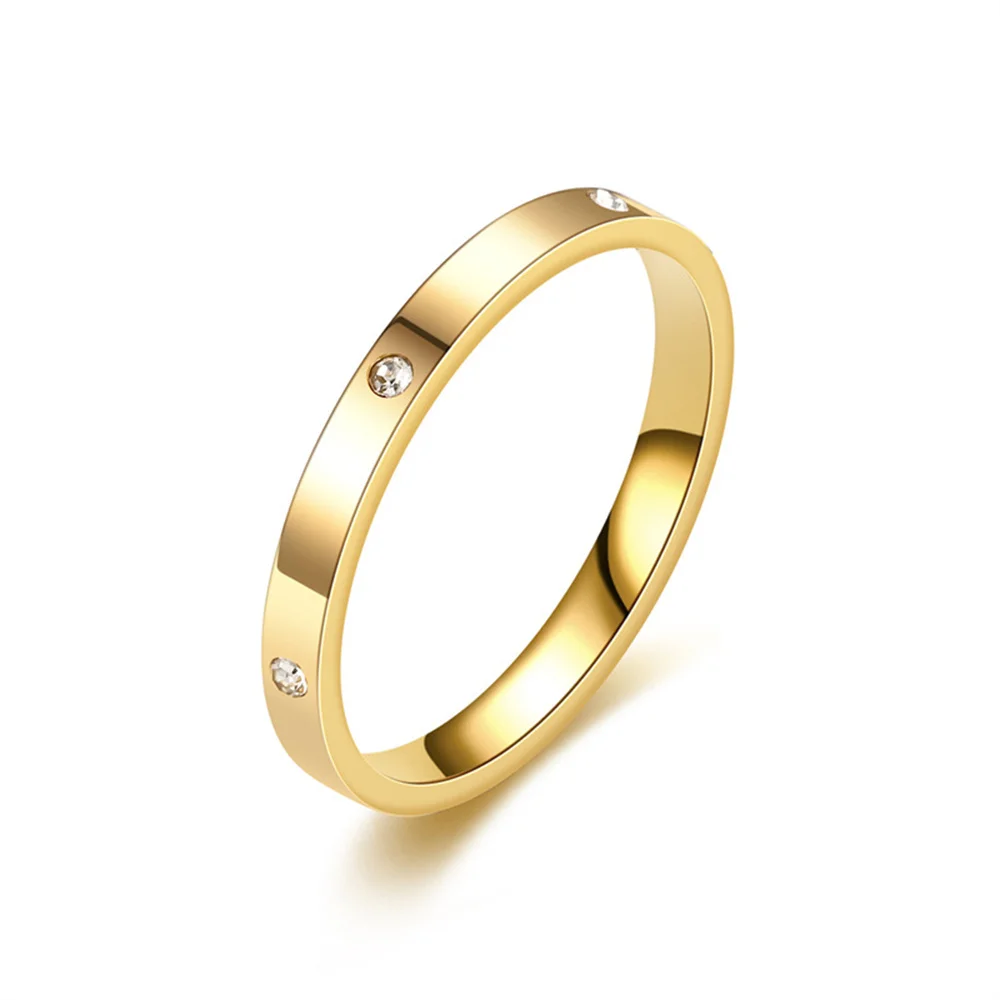 Women's Gold Ring 2mm Silver Color Stainless Steel Crystal Wedding Rings for Woman Elegant Finger Jewelry anello High Quality