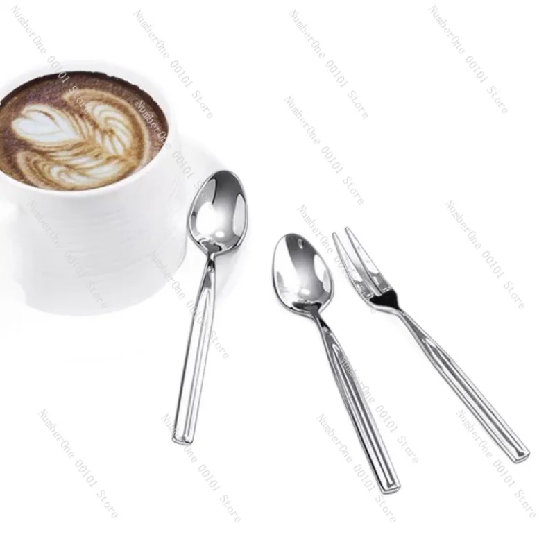 Nordic Stainless Steel Spoon Fork Set Mirror Polished Dessert Spoon Coffee Spoon Creative Cutlery Set Afternoon Tea Tableware