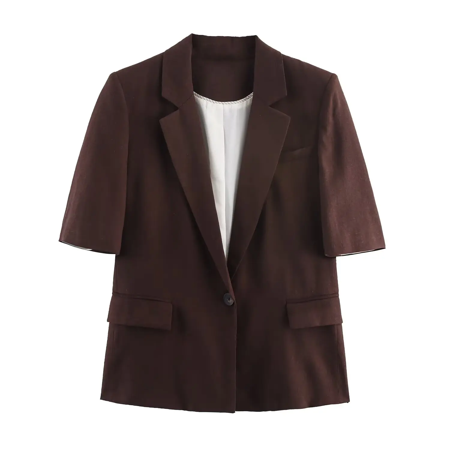 

Women's new suit jacket single-button closure design simple and capable with flip pocket women's linen blend short-sleeved suit