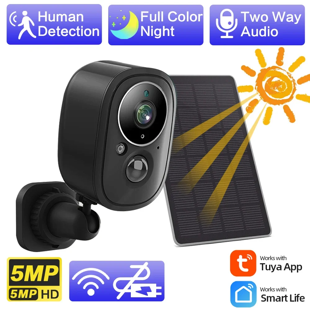 5MP Tuya Smart Life Solar Panel Powered Rechargeable Battery Solar For Outdoor Wifi Survalance Camera Security Siren cctv Camera