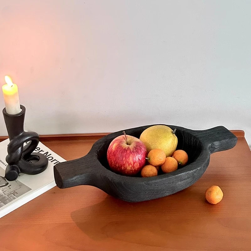 

Solid Wood Tray Chinese Style Retro Black Carbonized Ornament Dried Fruit Fruit Plate Decoration Home Decoration Storage Plate