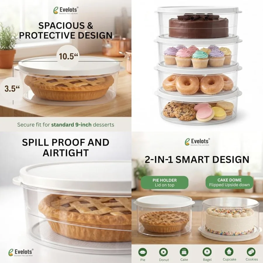 

10-Inch Airtight Food Storage with Lid - Portable Carrier for s, Cakes, Cupcakes and More - BPA-Free Clear Plastic - Secure and