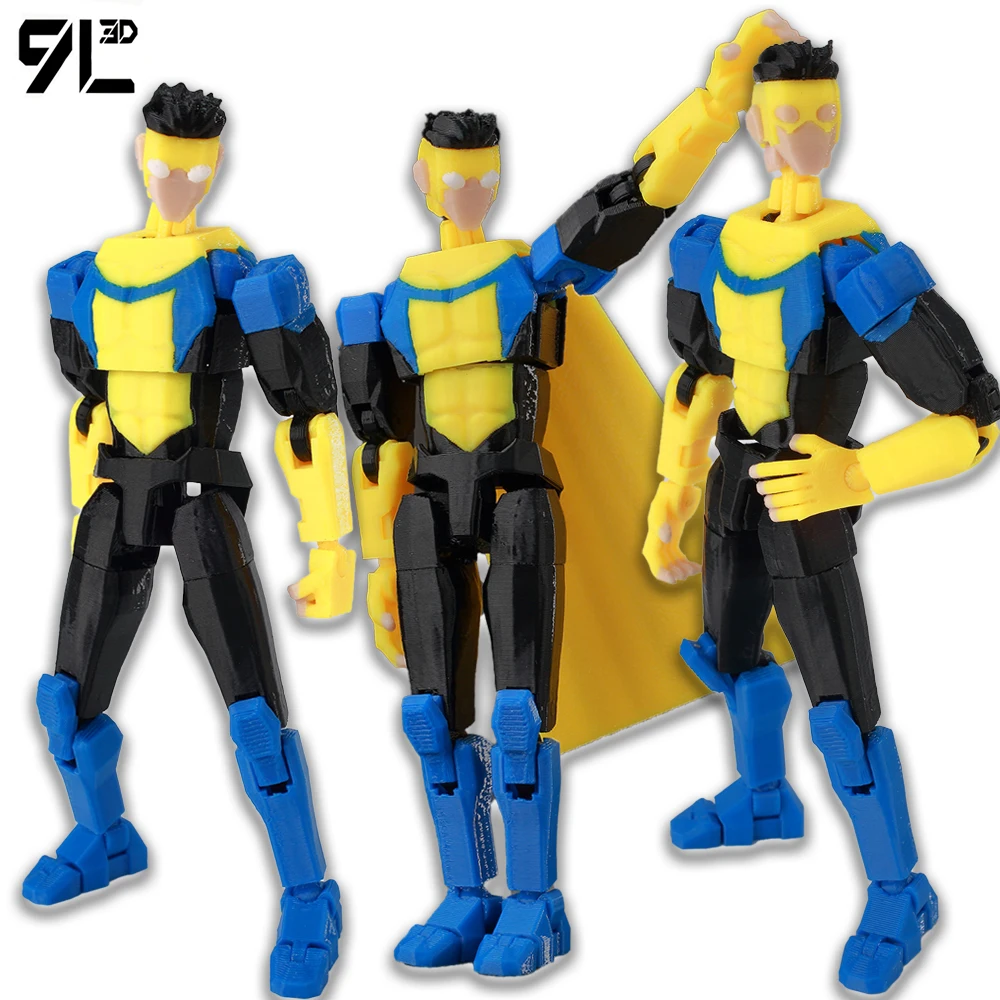 9L3D Lucky Dummy 13 Main Universe Yellow Blue Superhero Boy Unmasked Mark Action Figure 3D Printed Multi-Joint Posable Model Toy