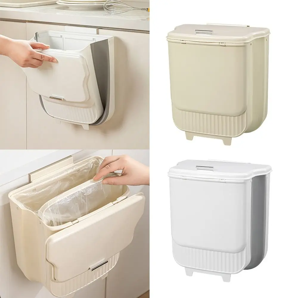 Gifts Wall-mounted Trash Can Folding with Lid Bin Dustbin Large Capacity Kitchen Recycling Garbage Basket