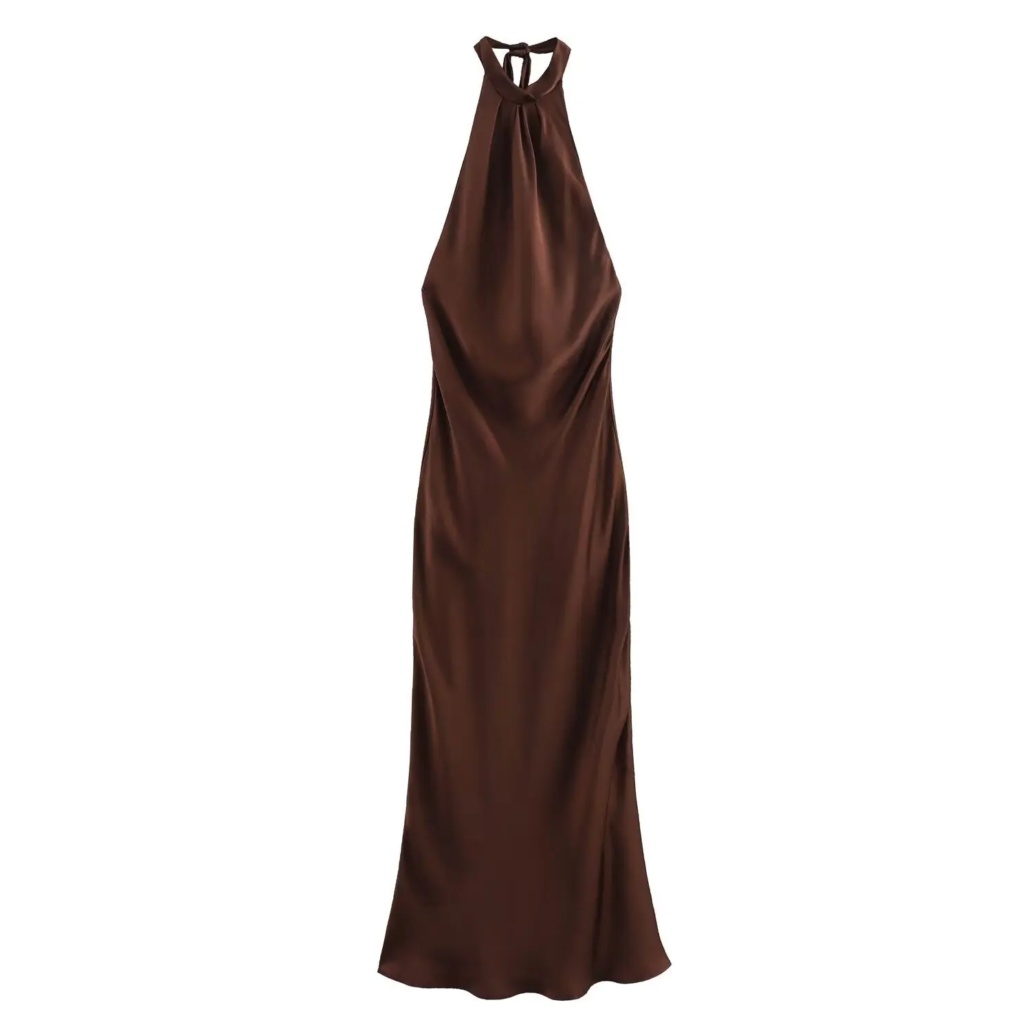 Einfarbiges Pullover-Kleid für Damen, rückenfrei, mit Knoten, Satin, Neckholder-Kleid, ärmellos, langes Slip-Kleid, elegant, für Partys, für Damen, ELW8