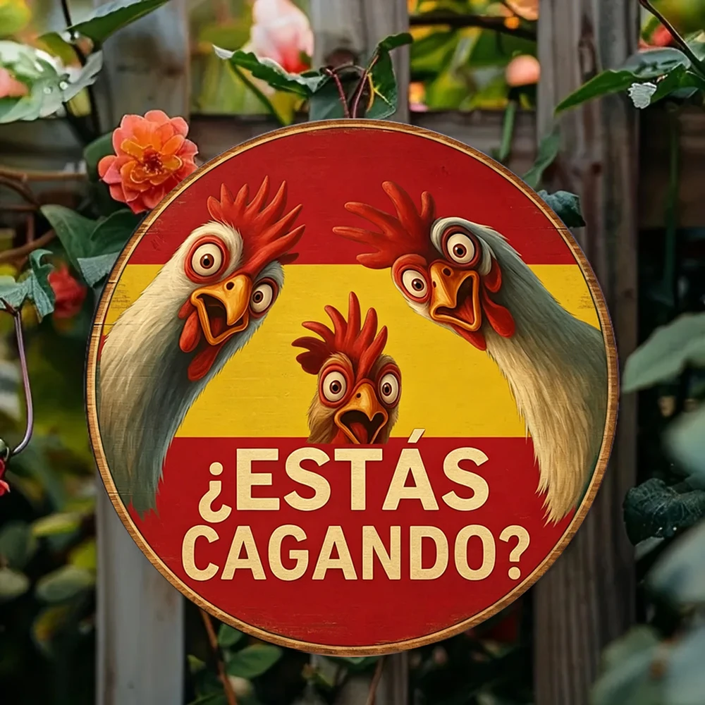 Olá, Pollo! Decoração de parede de alumínio vintage espanhola - Placa redonda de 8 polegadas, placa humorística retrô para banheiro