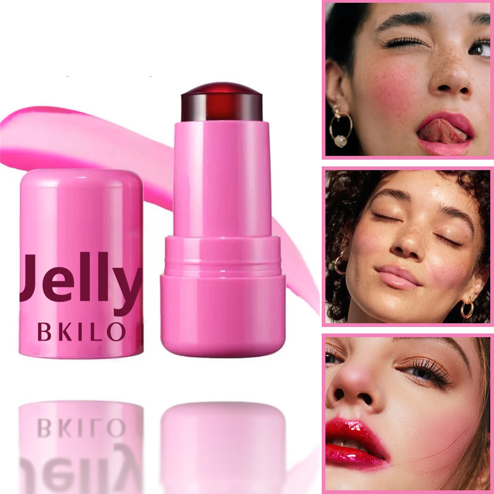 3-in-1 Jelly Tint Facial Blusher Wand Moisturized Long Lasting Matte Rouge Cheek Contour Lipstick Sticker Beauty Makeup