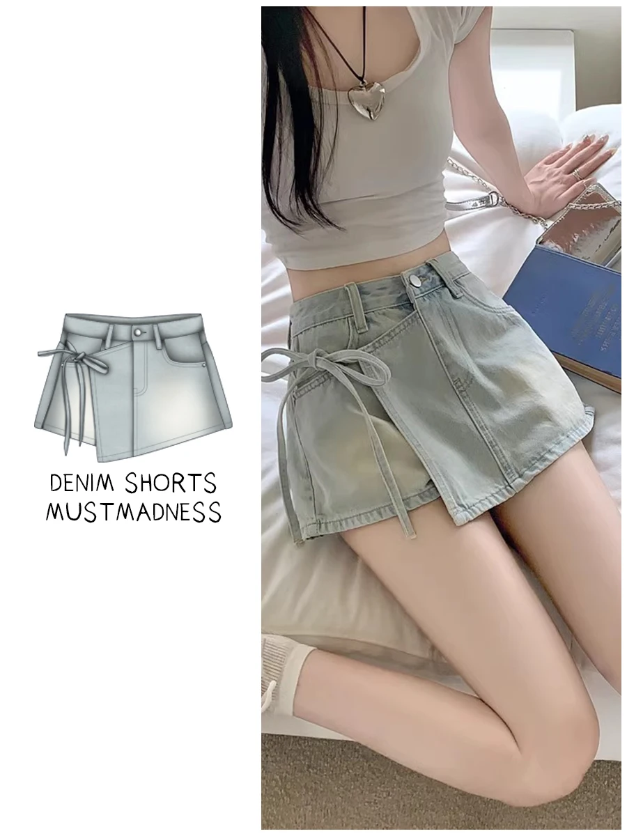 

High Waist Denim orts Women's Summer Faionable Spicy Girl Wide Leg Pants ort Length Pure Color Brand Fenglu C47