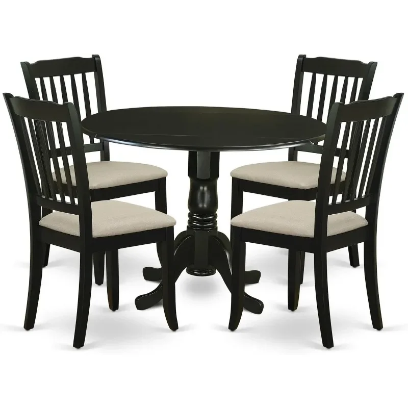 Furniture  Piece Dining Table Set for Includes a Round Kitchen Table with Dropleaf and Fabric Upholstered Dinette Chairs