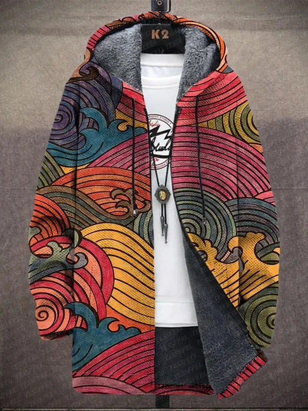 Hippie Colorful Graffiti Vintage Graphic Retro Pattern 3DPrint Thick Fleece Plus Hooded Overcoat Winter Casual Zipper Jacket A5
