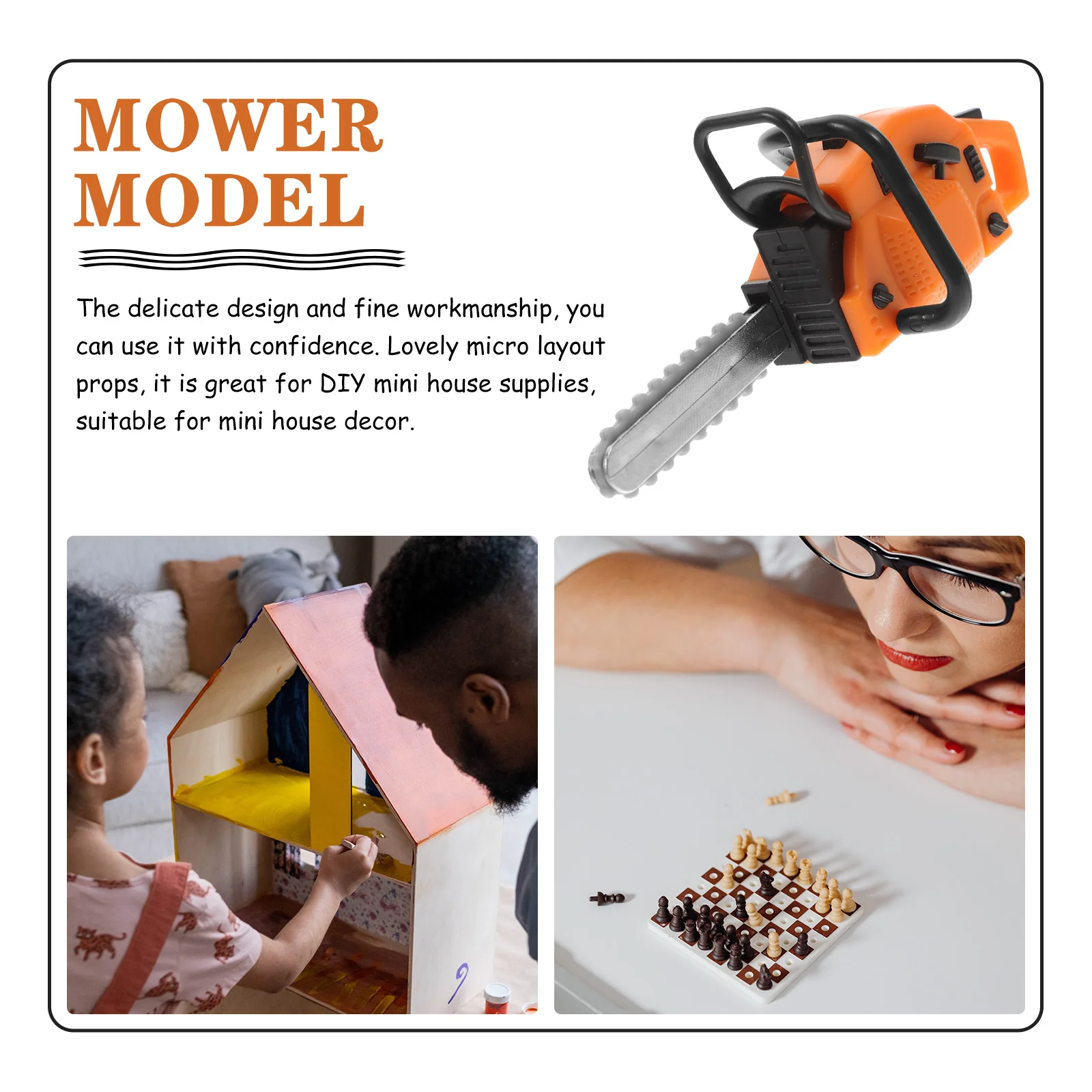 เครื่องตัดหญ้าขนาดเล็กขนาดเล็ก House Layout Decor Pvc Pretend Worker Chainsaw รุ่น