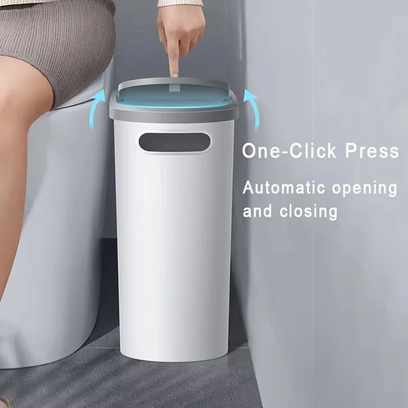 10L Large Capacity Bathroom Trash Can Press Type Space Saving Design Suitable For Bathroom Kitchen Living Room Creative Garbage