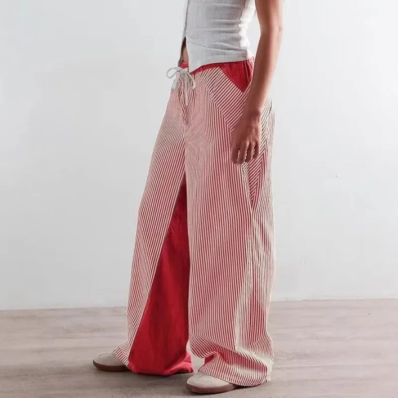 

2025 Design Sense 2025 Summer New Women's Loose Casual Color-blocked Thin Straight-leg Drape Pants