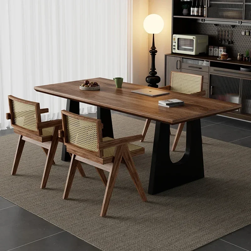 

North American Black Walnut Color Medieval Dining Table Rectangular Living Room Large Long Esstisch Large Board Desk Integrated