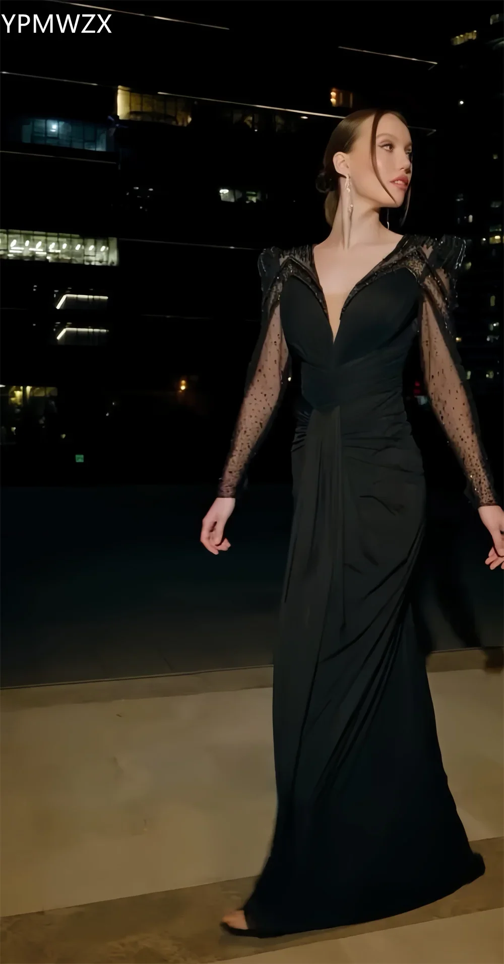 Customized Evening Dress Party Occasion Prom Gown Women YPMWZX V-neck Mermaid Floor Length Skirts Knot Draped Tulle Beading Bes