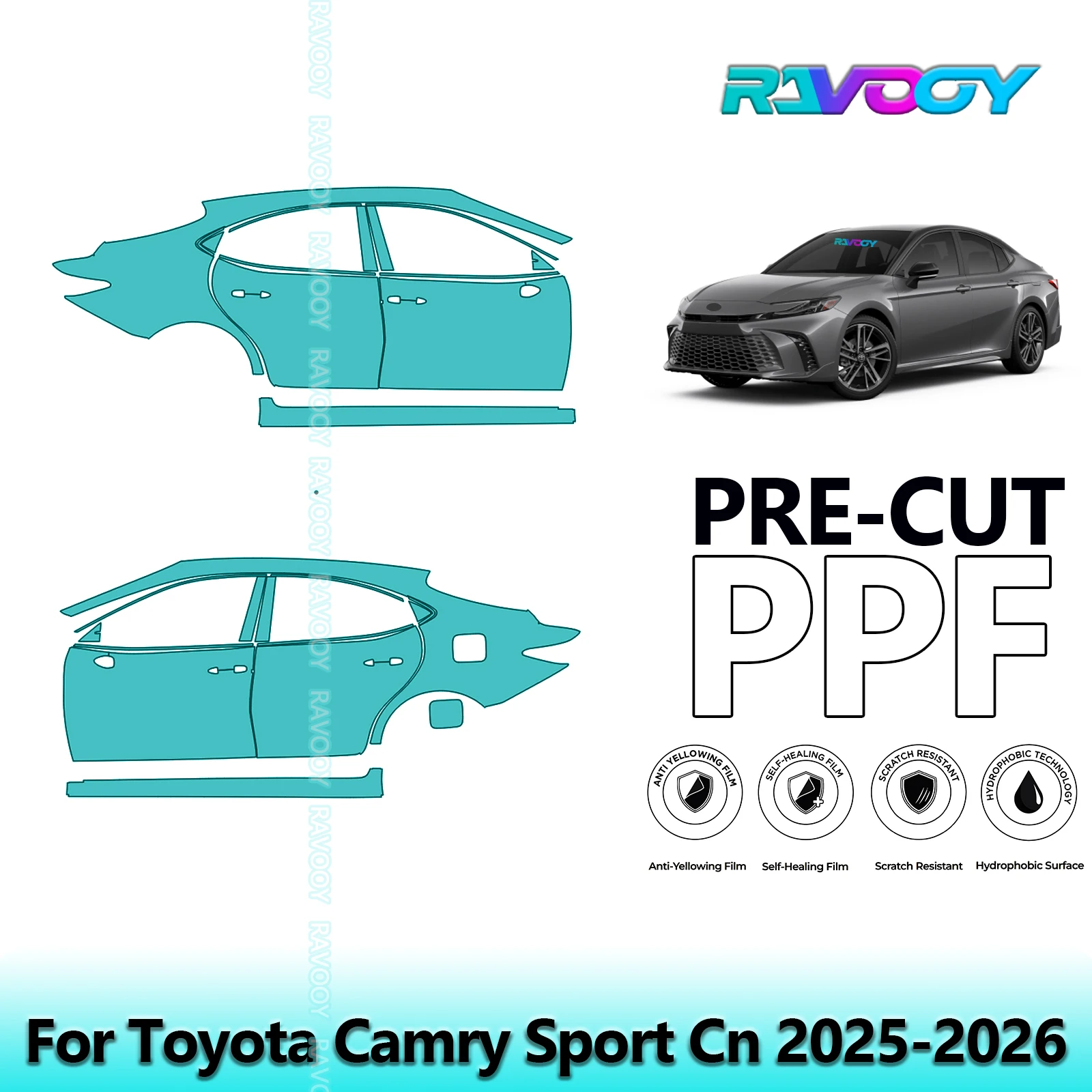 

For Toyota Camry Sport Cn 2025-2026 8.5mil Clear Matte Pre-Cut PPF Door & A/B Pillar Kit TPU Paint Protection Film Set