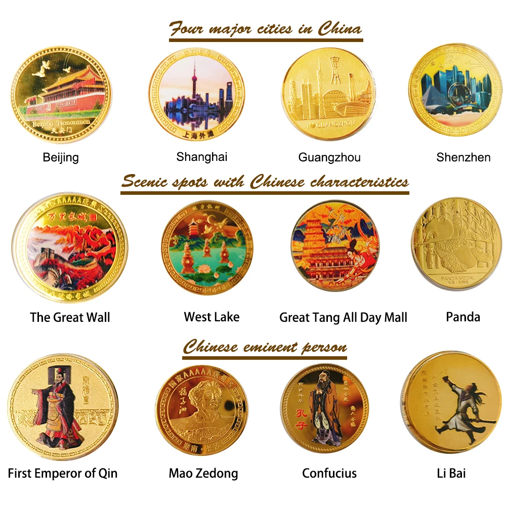 Chinese Characteristic Commemorative Coin Beijing Shanghai Guangzhou Shenzhen Chengdu Xi'An Tourism Commemorative Coin