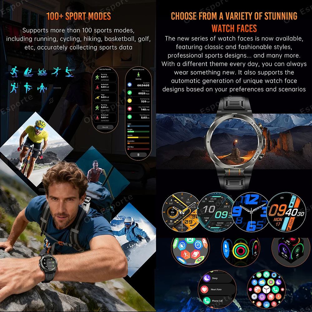 2026 New Military Grade 1100mAh Battery Smart Watch Men GPS Path 5ATM Waterproof Sports Run Tracker Outdoors Compass Smartwatch