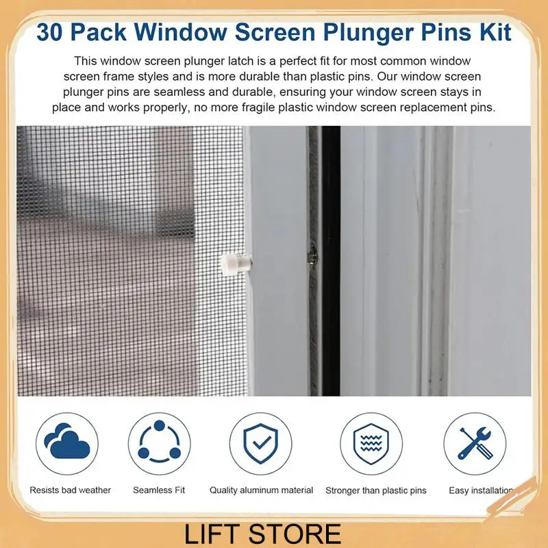 

BTLIFE-30 Pack плунжерные защелки для оконного экрана 5/32 дюйма X 1-1/2 дюйма, для алюминиевых оконных экранов, зажимы с защелкой-конфлером