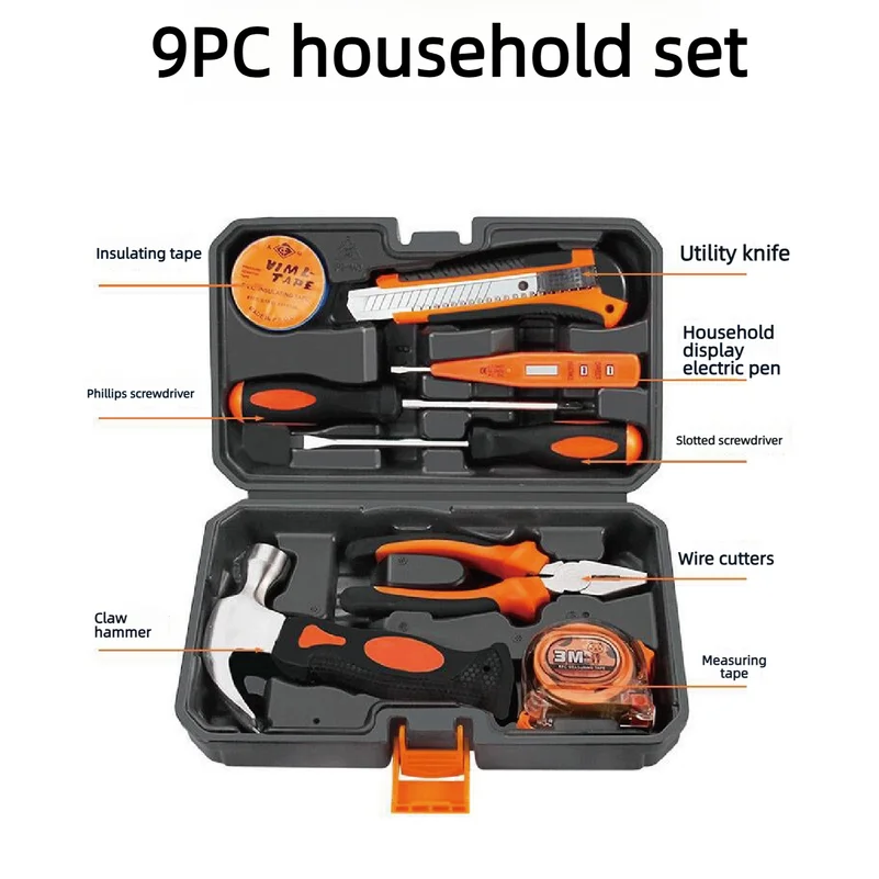 9pcs household hardware tool set combination toolbox with tools gift tool set complete hardware tool set