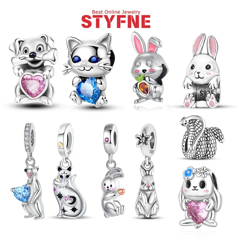 

Animals Charm 925 Silver Original Rabbit Cat Dog Snake Beads Pendants Fit Bracelet DIY Jewelry Women Birthday Gift