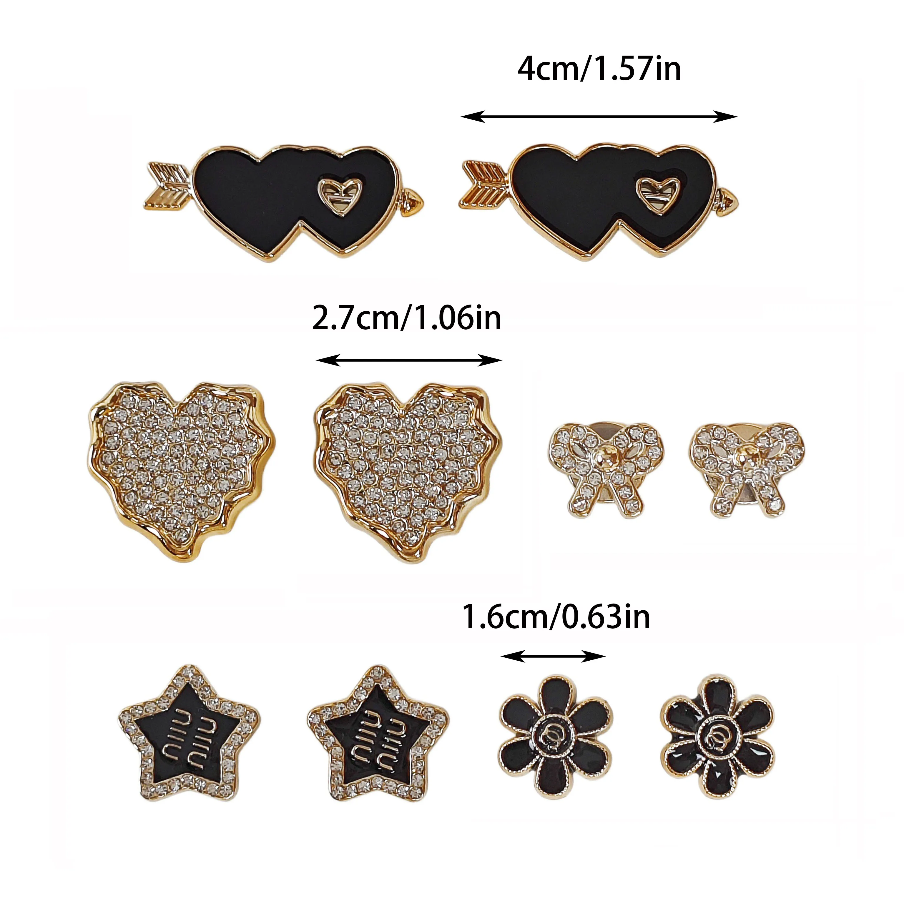 10Pcs DIY Shoe Decoration Charms Shiny Hearts, Stars, Bows, Flower Decorations Non-Metal Lightweight Material Y2K Fashion Versatile Cute Personality Accessories for Men and Women Suitable for Eva Beach Shoes, Sandals, Removable Shoe Decorations, Holiday Gifts