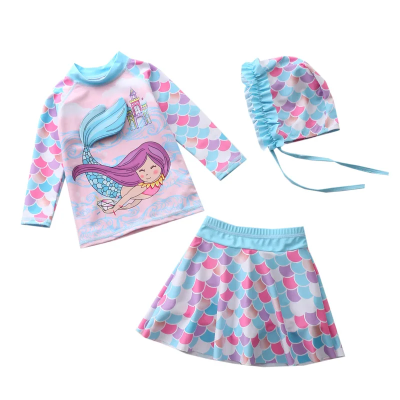 

HappyFlute New Split Long Sleeve Girls' Swimsuit With Three-dimensional Fishtail Boxers For Summer