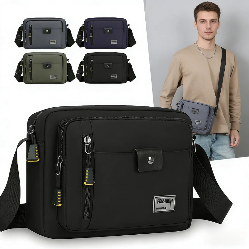 

Anti Theft Lightweight Nylon Crossbody Bag for Men Business Travel Shoulder Messenger Bag with Multiple Zipper Pockets
