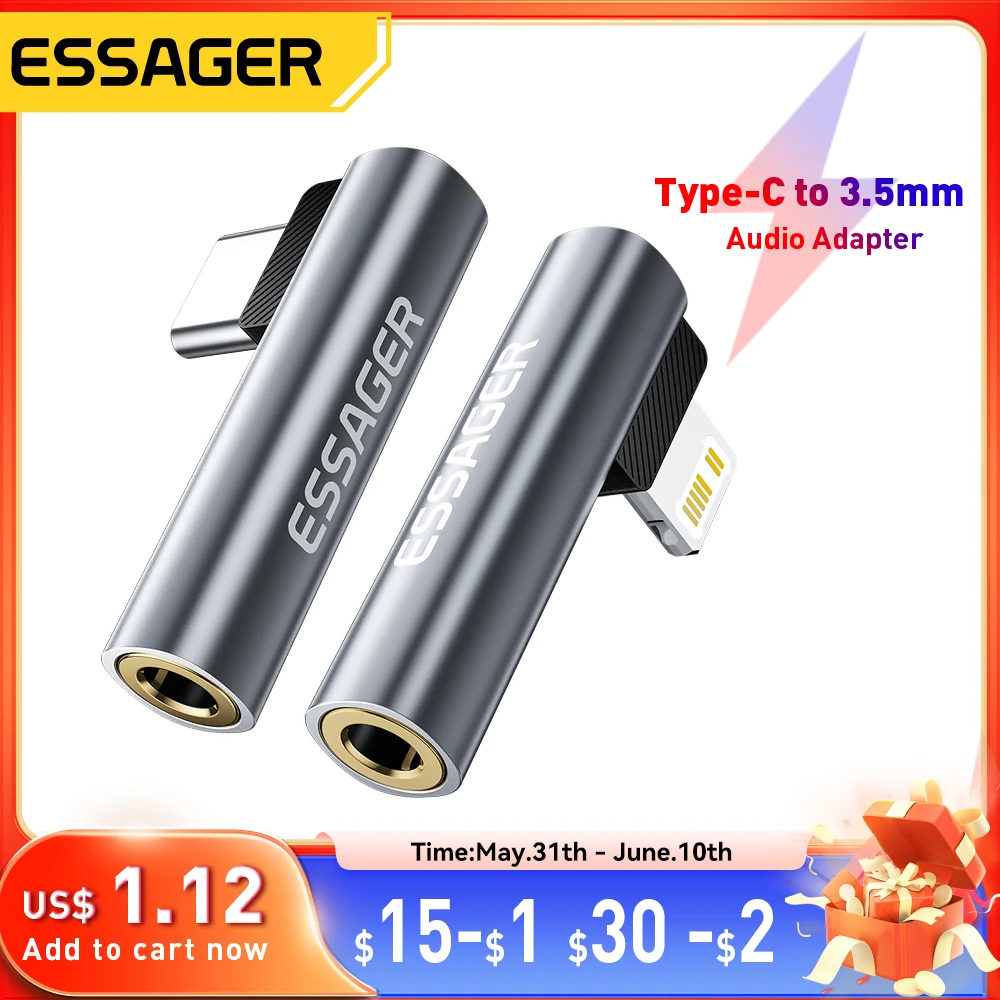 Essager Type C to 3.5mm Jack Audio Adapter Headphone Adapter For Xiaomi Huawei Samsung Lightning to 3.5mm Adapter for iPhone 14