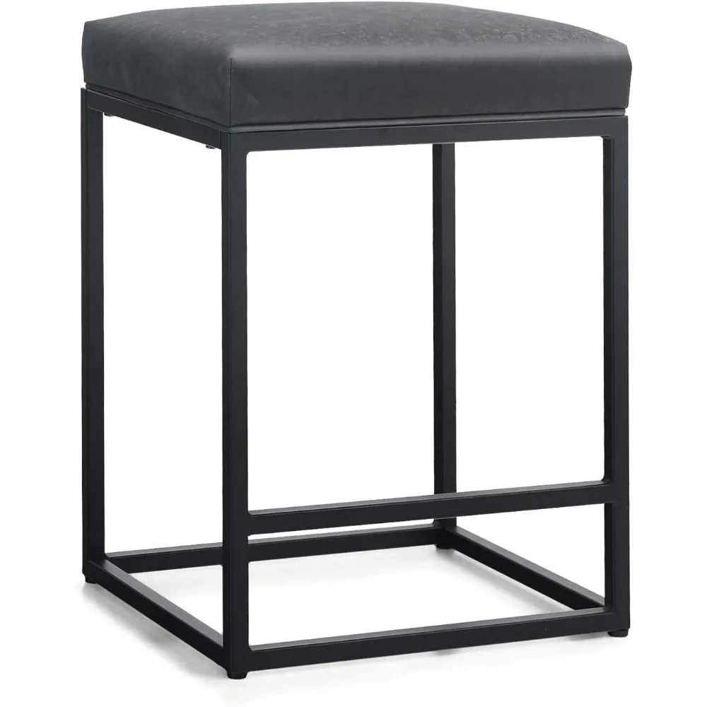 Black Counter Height 24" Bar Stools Set of 3 for Kitchen Counter Backless Modern Square Bartools