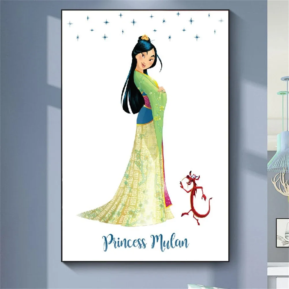 MINISO Disney Princess Prints Poster  Mulan Pocahontas  Merida Canvas Poster Prints Princess Wall Art For Girls Room Home Decor