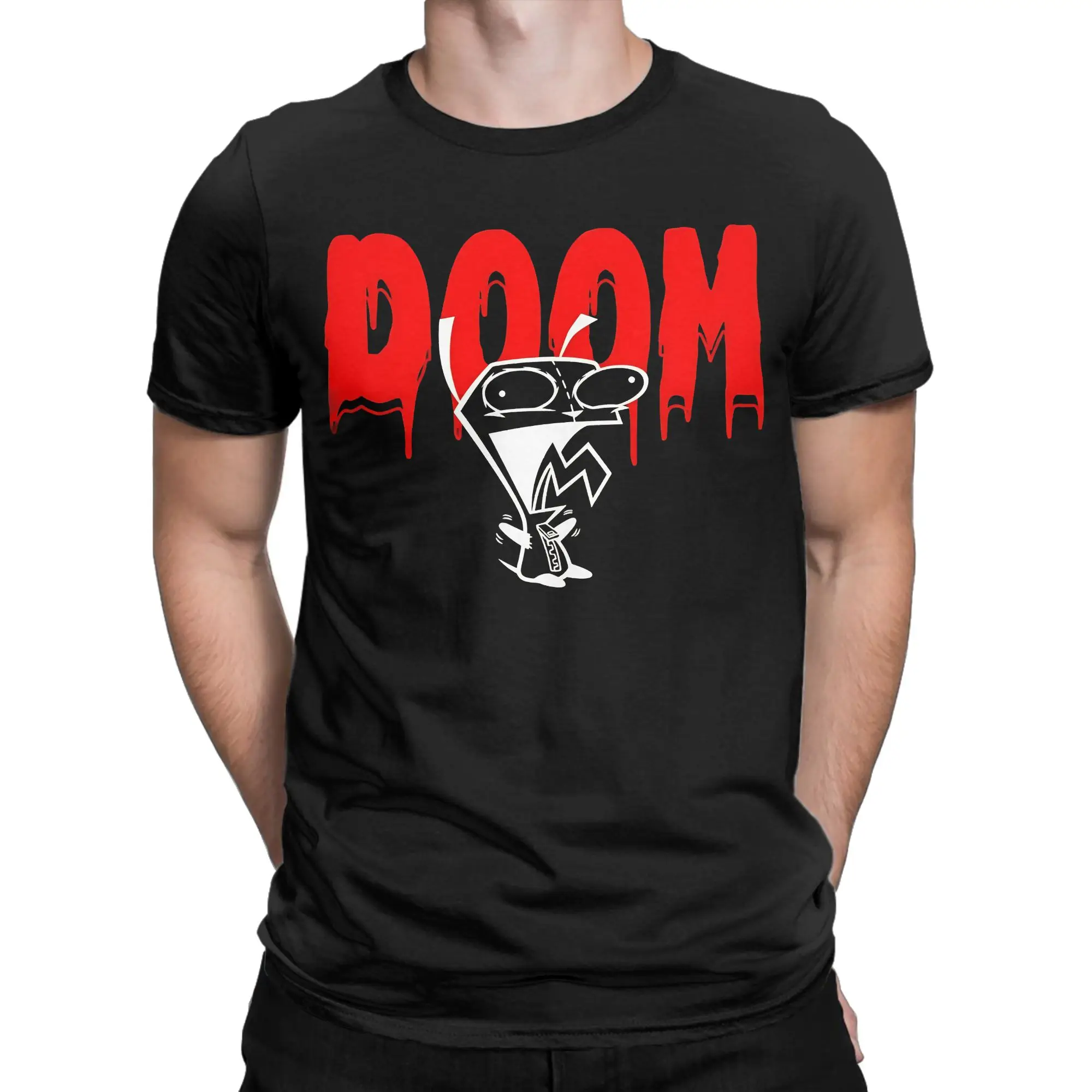 Gir Red Doom Spooky Logo T Shirts Men Pure Cotton Vintage T-Shirt O Neck Invaders Zims Tee Shirt Short Sleeve Tops New Arrival