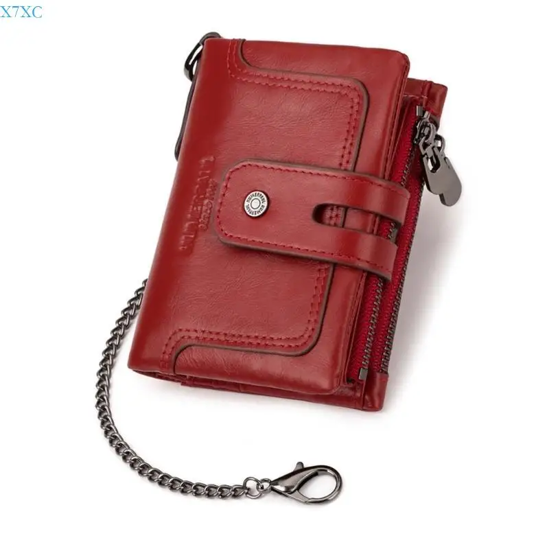 

X7XC Мужской блокирующий кошелек тройного сложения с двойной молнией и отделением для монет, короткий кошелек из искусственной