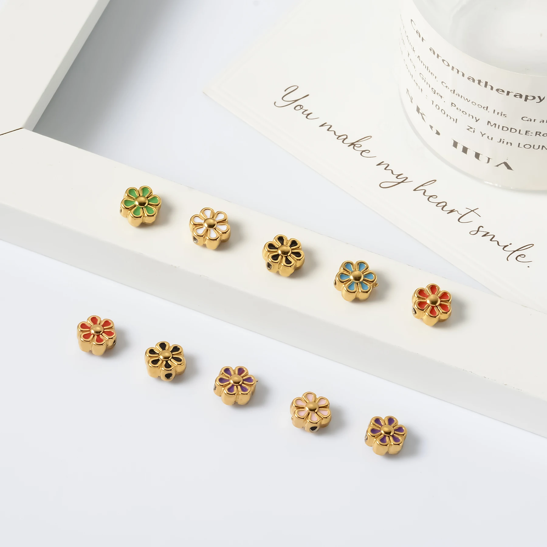 10Pcs DIY Jewelry Accessaries Cute Enamel Flower Spacer Beads 8mm for Handmade Necklace Bracelet Parts Wholesale